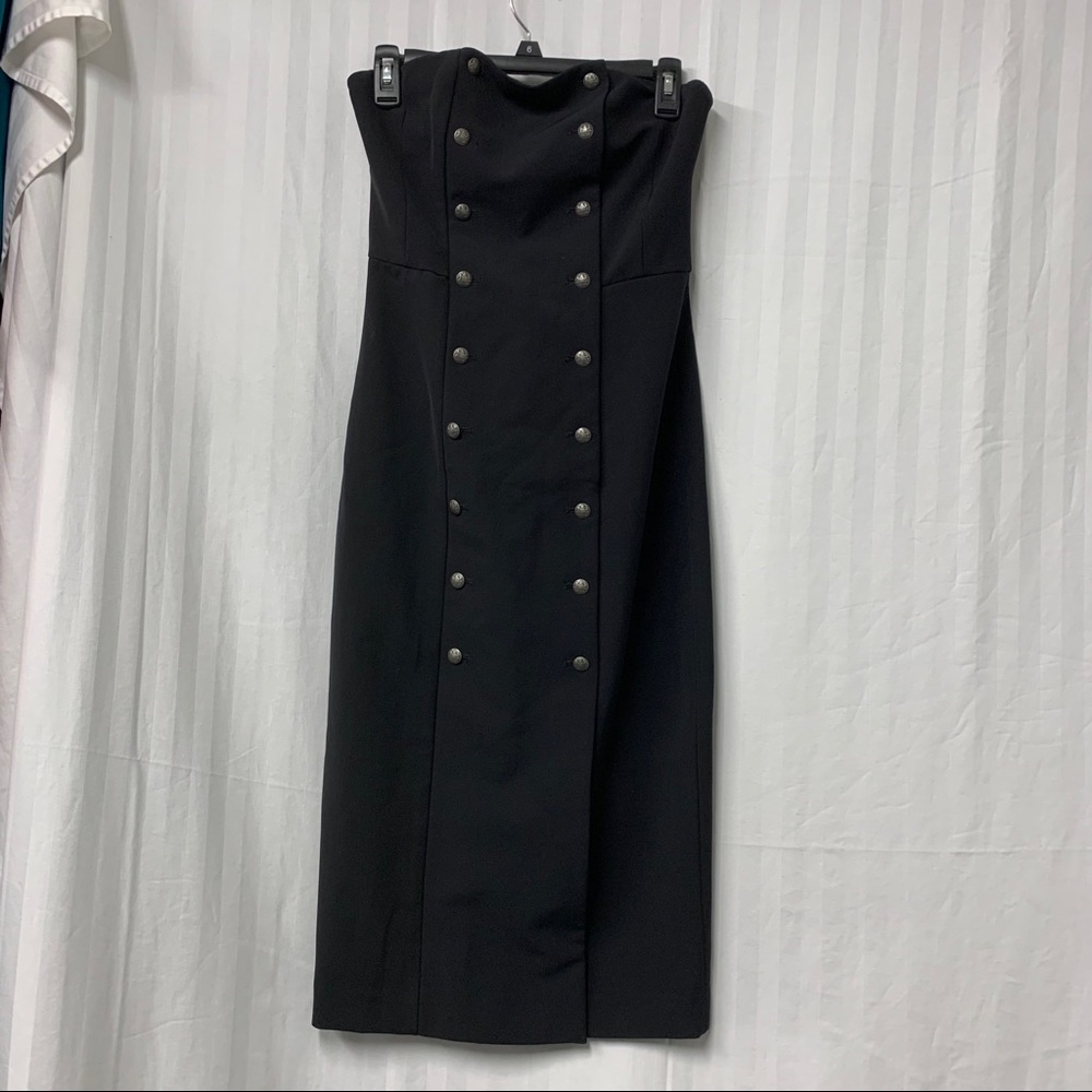Intermix Black Strapless Button Detail Dress